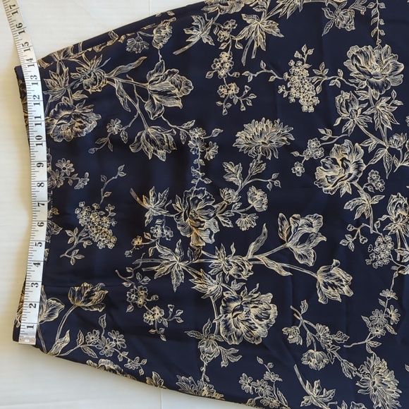 Talbots Pure Silk Floral A-Line Lined Maxi Skirt 8 Navy Blue Cream - Picture 11 of 15